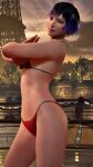 1girl alluring ass athletic_female bikini black_and_purple_hair breasts eiffel_tower female_only fit_female insanely_hot namco partially_clothed posing reina_(tekken) screencap sunset tekken tekken_8