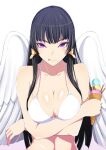 1girl 1girl :p alluring bare_shoulders big_breasts bikini bird_wings black_hair blush breast_hold breasts cleavage collarbone crossed_arms dead_or_alive dead_or_alive_6 dead_or_alive_xtreme dead_or_alive_xtreme_2 dead_or_alive_xtreme_3 dead_or_alive_xtreme_3_fortune dead_or_alive_xtreme_beach_volleyball dead_or_alive_xtreme_venus_vacation eyeshadow female_focus food gradient_background high_res hime_cut holding ice_cream ice_cream_cone konishiki_(52siki) licking_lips light_smile lips long_hair looking_at_viewer makeup mole mole_under_mouth nyotengu purple_background purple_eyes shiny_skin swimsuit tecmo tongue tongue_out upper_body white_bikini white_wings wings