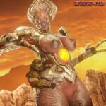  1girl 3d alien alien_humanoid angel athletic_female atsuko_(artist) big_nipples cum_target doom doom_(series) doom_eternal doom_slayer_(doom) female_focus from_behind huge_ass huge_breasts huge_thighs human human_penetrating khan_maykr kingbigballs light-skinned_male mature_woman mostly_clothed nightmare_waifu older_female perfect_body red_body standing_sex taller_female ugly_female video_games 