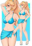  1girl 2020s 2024 alluring big_breasts bikini blonde_hair blue_bikini blue_eyes blue_nails breasts close-up earrings eyebrows_visible_through_hair feet female_only flip_flops long_hair looking_at_viewer mario_(series) nail_polish nintendo princess_rosalina rosalina saikoartanime smile star_earrings sunglasses sunglasses_on_head super_mario_bros. 