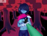 1boy 1girl 2d 2d_(artwork) anthro armor blue_body blue_breasts blue_nipples blue_skin breast_grab breasts clothed clothing darkner deltarune digital_media_(artwork) duo female_focus female_human female_kris_(deltarune) female_protagonist filler_shmazman furry hair hetero human human_focus kris_(dark_world_form) kris_(deltarune) male male/female male_anthro male_pov mammal nipples partial_male pink_scarf pov pov_eye_contact ralsei scarf short_hair solo_focus straight third-party_source tree undertale_(series) unseen_male_face video_game_character video_games