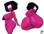  1girl artist_name ass female_only garnet_(steven_universe) gem gem_(species) huge_ass huge_breasts looking_back maikyoh milf multiple_views simple_background solo_female steven_universe white_background 