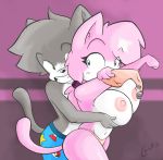 aeris_(vg_cats) anthro areola big_breasts breast_fondling breast_grab breasts cat erect_nipples feline feline_humanoid female fondling furry grey_fur huge_breasts joelasko leo_(vg_cats) male navel nipples panties pink_fur underwear undressing vg_cats