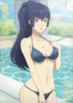  alternate_version_available atlus big_breasts bikini blue_hair breasts looking_at_viewer megami_tensei naoto_shirogane persona persona_4 persona_x_detective_naoto shirogane_naoto swimming_pool tak0baka 