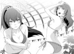  2_girls atlus big_breasts bikini breasts kujikawa_rise looking_at_viewer looking_back megami_tensei monochrome naoto_shirogane persona persona_4 persona_x_detective_naoto rise_kujikawa shirogane_naoto sideboob sogabe_shuuji 