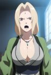  1girl ai_generated ainpai ass_grab big_breasts blonde_hair breasts brown_eyes cleavage female_only high_res long_hair mature mature_female naruto patreon patreon_paid patreon_reward solo_female stable_diffusion tsunade upper_body 