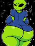 1girl alien alien_girl ass big_ass big_breasts big_thighs black_background blue_shirt breasts fat_ass female_only green_skin jp20414(artist) showing_ass thewboy_nsfw thighs ufo