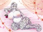  1girl anthro anthro_only bed big_ass big_breasts chubby cute female_only flower grey_body grey_fur long_tail looking_at_viewer lying_down milf on_bed posing rose seductive snow_leopard spottedtigress tail white_hair white_skin 