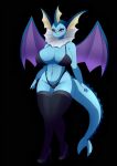  1girl anthro big_ass big_breasts black_background blue_skin cute devastatorskorpio eeveelution female_only lingerie platform_shoes pokemon seductive succubus tail vaporeon wings 