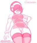  1girl 2022 avatar:_the_last_airbender chickpea clothing dress female_only hair_over_eyes hairband hand_on_hip looking_down low-angle_view medium_breasts monochrome nickelodeon no_panties pink_theme pubic_hair pussy qipao smile stockings straight_hair toph_bei_fong uncensored 