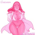  1girl 2022 bedroom_eyes big_breasts bra breasts cartoon_network chickpea curvy curvy_female curvy_figure dark-skinned_female face_mask female_only hourglass_figure huge_breasts indian labcoat milf monochrome mouth_mask panties pink_theme priyanka_maheswaran steven_universe thick_thighs white_background wide_hips 