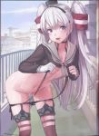  1girl 1girl 1girl :d akasaai amatsukaze_(kantai_collection) black_panties black_underwear blush breasts brown_eyes clavicle erect_nipples hair_ornament high_resolution kantai_collection large_filesize lifebuoy long_hair nipples no_bra no_pants open_mouth outside panties panty_pull school_uniform serafuku shiny shiny_skin shirt shirt_lift silver_hair small_breasts smile stockings sweat underwear vaginal_juices very_high_resolution very_long_hair windsock 