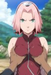  1boy 1girl ai_generated ainpai breast_grab breasts green_eyes high_res male/female medium_breasts naruto naruto_shippuden patreon patreon_paid patreon_reward pink_hair pov sakura_haruno short_hair stable_diffusion teen 