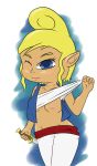 blonde_hair bluelimelight breasts red_eyes sword teasing tetra the_legend_of_zelda the_wind_waker weapon wink