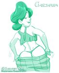  1girl 2022 ass big_ass chickpea disney female_only green_theme huge_ass looking_at_viewer looking_back looking_over_shoulder milf ming_lee monochrome pixar smile stripping teasing thong turning_red undressing white_background 