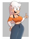  1girl aged_up autart clothed genderswap genderswap_(mtf) light-skinned_female lincoln_loud linka_loud nickelodeon older standing the_loud_house thumbs_up white_hair wide_hips 