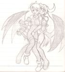  disgaea female_warrior_(disgaea) fighter_(disgaea) flat_chest green_eyes green_hair monochrome nude_female rape succubus warrior_(disgaea) wings 