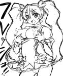  1girl blonde_hair breasts choker cure_peach drill_hair earrings expose fresh_precure! fresh_pretty_cure fresh_pretty_cure! hair_ornament jewelry long_hair magical_girl masakichi_(heppouku) momozono_love monochrome nipples no_panties pink_eyes precure pretty_cure pussy rabu_momozono ribbon smile twintails uncensored 