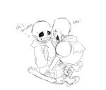  2020s 2021 2boys animated_skeleton bigger_male black_and_white brothers clothed cussing duo facing_another fontcest implied_yaoi larger_male male male_only monster nervous papyrus papyrus_(undertale) papysans pixiv_id_3871107 profanity sans sans_(undertale) sitting_on_another sitting_on_lap skeleton sketch smile smiling smiling_at_another smiling_at_partner swearing sweat undead undertale undertale_(series) white_background 