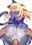 1girl animal_ears bangs bent_over blonde_hair blush cat_ears cat_tail censored closed_eyes crotchless cum cum_in_pussy cum_inside ejaculation eyebrows glasses hair highres long_hair mozuku_(djpw) out-of-frame_legs penis perrine_h_clostermann pussy sex solo_focus strike_witches sweat tail torn_clothes vaginal