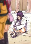 1boy 2girls ass ass_grab bangs blurry blush cheating couple depth_of_field fingering hime_cut hinata_hyuuga jacket konohagakure_symbol lavender_eyes long_sleeves masturbation multiple_girls naruto naruto_uzumaki no_panties nopan out_of_frame pants_pull purple_hair sakura_haruno shoes sitting smile solo_focus stealth_masturbation sunahara_wataru sweat toes