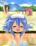  :3 =_= absurd_res ahoge bathing blue_hair blush closed_eyes high_res izumi_konata kobayakawa_yutaka long_hair lucky_star mole narumi_yui nude onsen open_mouth 