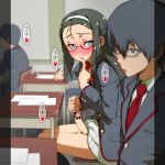 2boys anal_beads androgynous black_hair blue_eyes blush censored classroom crossdressing desk finger_on_lips finger_to_mouth glasses green_hair hairband heart insertion long_hair male male_focus masturbation megane multiple_boys neck_tie necktie object_insertion original penis public school school_uniform semi-rimless_glasses skirt sounding stealth_masturbation tekuteku_(yuuhodou) translated trap under-rim_glasses urethral_beads urethral_insertion yaoi