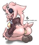 1girl anus breasts clothing eyepatch eyewear fangs female female_only green_eyes horn is is_(artist) pig porcine pussy