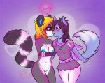 anthro black_hair blue_fur breasts breya canid canine canis duo female female/female female_only fluffy_tail fox fully_clothed furry genitals hot-cider interspecies kissing lemur lily_(dfstarfield) looking_at_viewer mammal nipples nude original primate purple_eyes pussy ring-tailed_lemur ringtail strepsirrhine wolf yuri