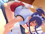 bent_over blue_hair blush closed_eyes clothed_sex doggy_position from_behind hair hair_ribbon happy happy_sex open_mouth oppai panties panties_aside pussy_juice ribbon sex skirt skirt_lift stealth_sex under_table underwear