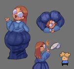 1girl behind_view big_ass big_penis blue_dress breasts brown_hair clothed dudeman80085 floating_penis from_behind glasses grey_background huge_ass kindergarten_(game) kindergarten_3 light-skinned_female long_skirt male ms._lovelett nugget_(kindergarten) orange_hair penis red_glasses skirt small_breasts wearing_glasses