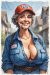  big_breasts cleavage cum cum_on_cleavage delivery_employee female_only outside sloppyai uniform 