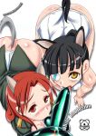  2girls animal_ears ass bad_id black_hair bottomless caressing_testicles eyepatch hair kinbou_sokai konmori_(kinbou_sokai) long_hair minna-dietlinde_wilcke multiple_girls one-piece_swimsuit ponytail sakamoto_mio saliva school_swimsuit strike_witches sucking_testicles swimsuit tail testicle testicles uniform white_school_swimsuit white_swimsuit 