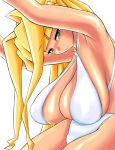 armpit armpits bikini blonde_hair breasts cleavage green_eyes huge_breasts kinbou_sokai konmori_(kinbou_sokai) long_hair looking_at_viewer swimsuit