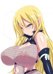 areola areolae big_breasts blonde blonde_hair blush breasts elf fishnet_top fishnets green_eyes huge_breasts kinbou_sokai konmori_(kinbou_sokai) large_breasts lotte_no_omocha! mercelida_ygvar milf nipples pointy_ears