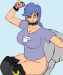 1girl blue_eyes blue_hair bottomless breasts cleavage female_only funny hi_hi_puffy_amiyumi long_hair pants_down toilet yumi yumi_yoshimura