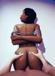 1girl ass bdsm bed black_hair dark_skin female fugtrup gag gif male mass_effect samantha_traynor sex