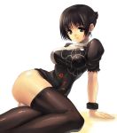 1girl big_breasts black_hair breasts dress hair hentai solo stocking white_panties