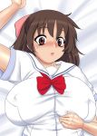  aoi_minamo blush breasts brown_eyes brown_hair huge_breasts kinbou_sokai konmori_(kinbou_sokai) massive_breasts plump rd_sennou_chousashitsu real_drive school_uniform serafuku short_hair 