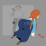1girl 1girls all_fours arched_back bent_over big_ass challemgr dress female_focus female_only fully_clothed jujutsu_kaisen kindergarten_(game) kindergarten_3 light_skin long_hair looking_for_glasses ms._lovelett orange_hair yuta_okkotsu