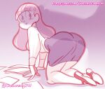 1girl 1girls 2025 ass ass big_ass big_ass chickpea dexter&#039;s_laboratory digital_drawing_(artwork) impending_sex japanese_teacher long_hair looking_back looking_over_shoulder on_hands_and_knees pink_theme skirt sweatdrop teacher