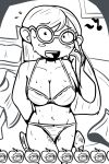 1girl 1girls bed female_focus female_only glasses kindergarten_(game) kindergarten_3 line_art long_hair looking_at_viewer monochrome ms._lovelett mysaltisexposed pussy sweat underwear wet_pussy