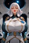 ai_generated black_hair carta_issue gigantic_breasts gundam gundam_tekketsu_no_orphans military_uniform self_upload smirk space stable_diffusion white_hair