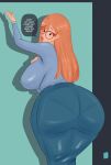 1girl 1girls clothed clothing female_focus female_only glasses kindergarten_(game) kindergarten_3 light-skinned_female light_skin looking_back mature mature_female ms._lovelett orange_hair pantylines rear_view roarbutter thick_thighs wide_hips