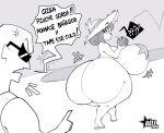 1boy 1girl 1girls ? ?! anger_vein beach bell1609 big_ass big_breasts boss_(thelittlenerdys) breasts coconut commission covered_nipples fat_ass glasses greyscale hat huge_breasts monochrome sandals sideboob spanish_text sunglasses text twitter_user_sona