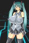  1girl aqua_eyes aqua_hair breasts erect_nipples hatsune_miku huge_breasts miku_hatsune miniskirt musuka_(muska) neck_tie necktie skirt tie vocaloid 