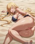  1girl 1girl 1girl anus ass barefoot beach big_breasts bikini black_bikini black_ribbon blonde_hair blush bottomless breasts choker clothing covered_nipples frilled_bikini frills hair_ribbon long_hair looking_at_viewer lying on_ground on_side open_mouth oshino_shinobu patreon_username pointy_ears pussy pussy pussy_juice ribbon sand sweat swimsuit thighs vampire very_long_hair waifuai_studio web_address yellow_eyes 