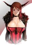 1girl breasts bust choker cleavage fur_trim horns huge_breasts ikuyoan large_breasts long_hair maou_(maoyuu) maoyuu_maou_yuusha red_eyes red_hair solo upper_body