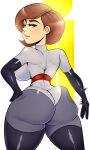  1girl ass big_ass big_breasts black_gloves bob_cut bodysuit breasts brown_eyes brown_hair disney elastigirl elbow_gloves female_only female_solo from_behind gloves grey_body grin half-closed_eyes helen_parr heroine huge_ass legs light-skinned_female light_skin lips looking_at_viewer looking_back naughty_face neck official_alternate_costume parted_lips pixar short_hair skin_tight smile spanking spanking_ass spanking_own_ass standing superheroine taunting the_incredibles the_incredibles_2 thick_lips thick_thighs thighs wetwasabi white_background 