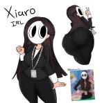 1girl 1girls ass big_ass breasts brown_hair clothing colored fat_ass hispanic_youtuber huge_ass kasthiarrtic long_hair mask masked masked_female real_person reference_image simple_background sketch white_skin xiaro xiaro_(irl) youtube_hispanic youtuber